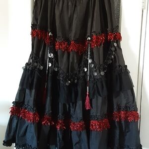 Elegant Black and Red Women's Gypsy Style Skirt